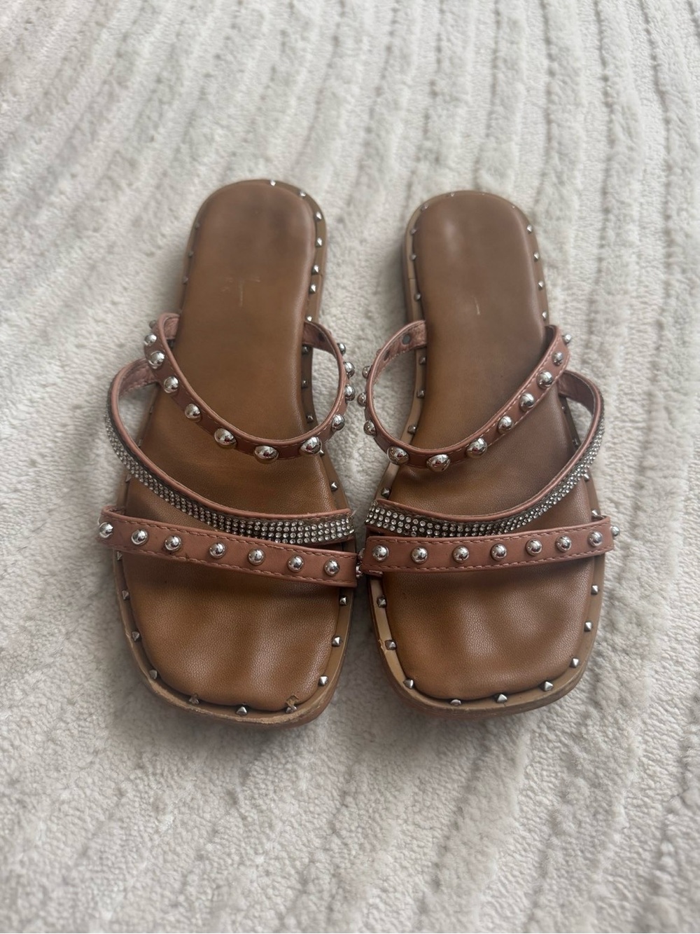 Studded Brown Women's Slide Sandals